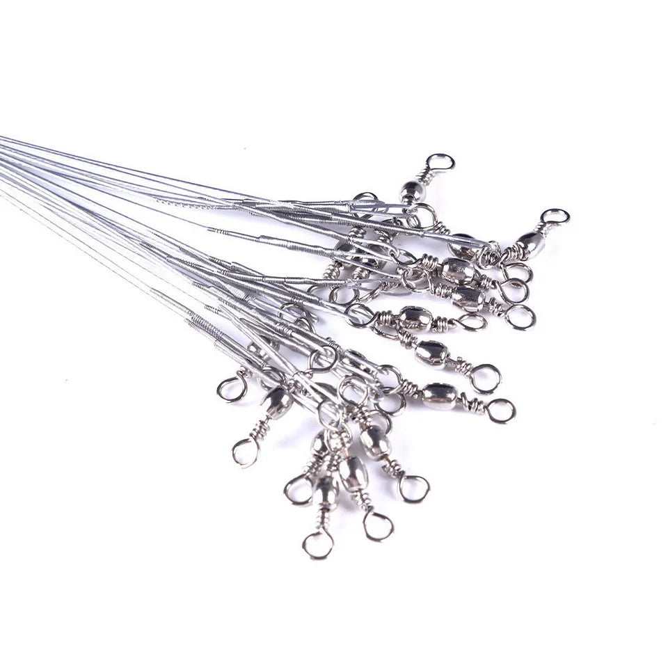 Anti Bite Steel Fishing Line Steel Wire Leader With Swivel Fishing ,  Leash Fishing Wire 15cm 20cm  30cm