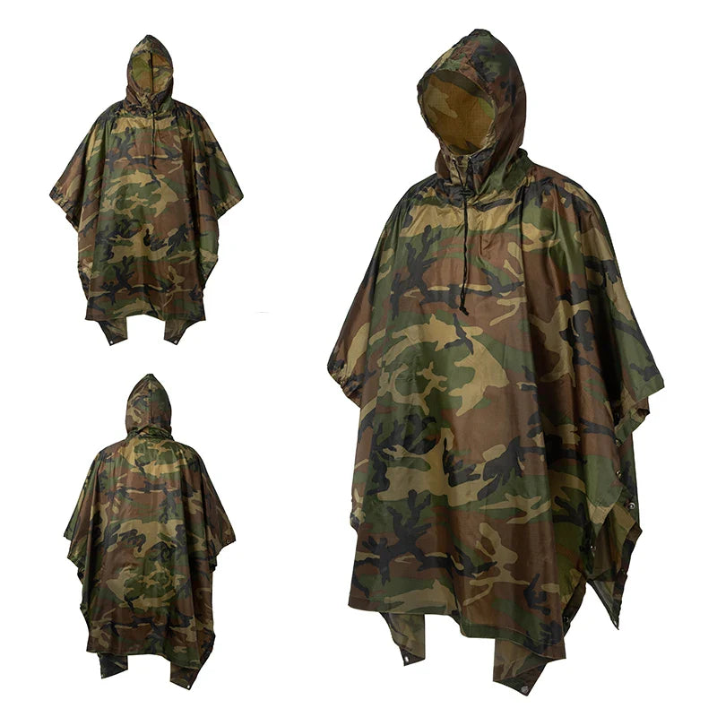 Camouflage Waterproof Poncho – Multifunctional Rain Cover for Camping & Hunting