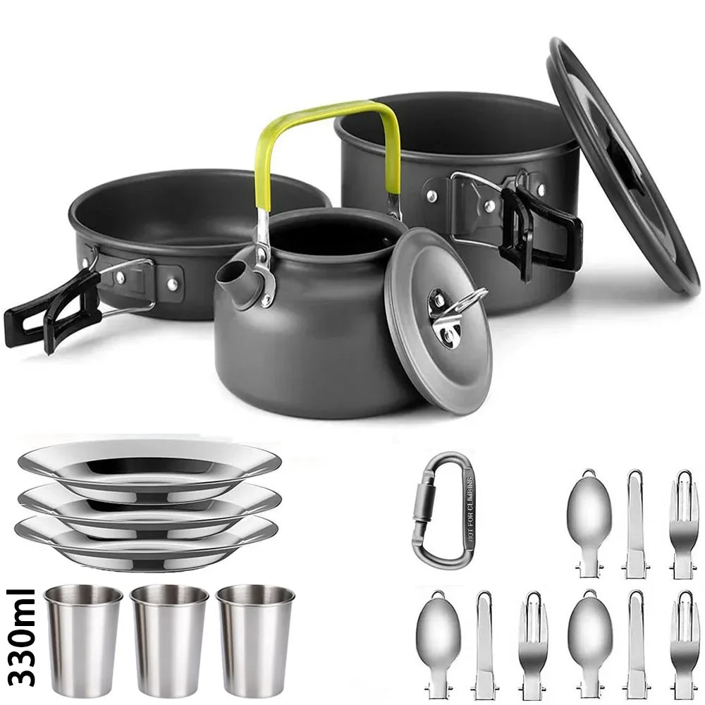 Camping Cookware Set – Anodized Aluminum, Nonstick, Foldable, Lightweight Travel Tableware