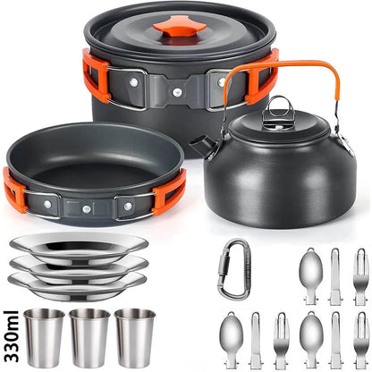 Camping Cookware Set – Anodized Aluminum, Nonstick, Foldable, Lightweight Travel Tableware