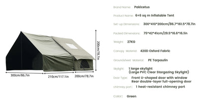 PAKICETUS Inflatable Camping Tent – 4-8 Person Portable 4-Season Waterproof Tent with Windows