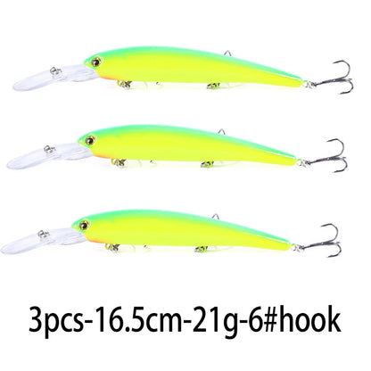 Deep Diving Minnow Wobbler Lure – 16.5cm, 21g, 2.5-4.5m Depth, Bass Pike Perch, 3 Colors