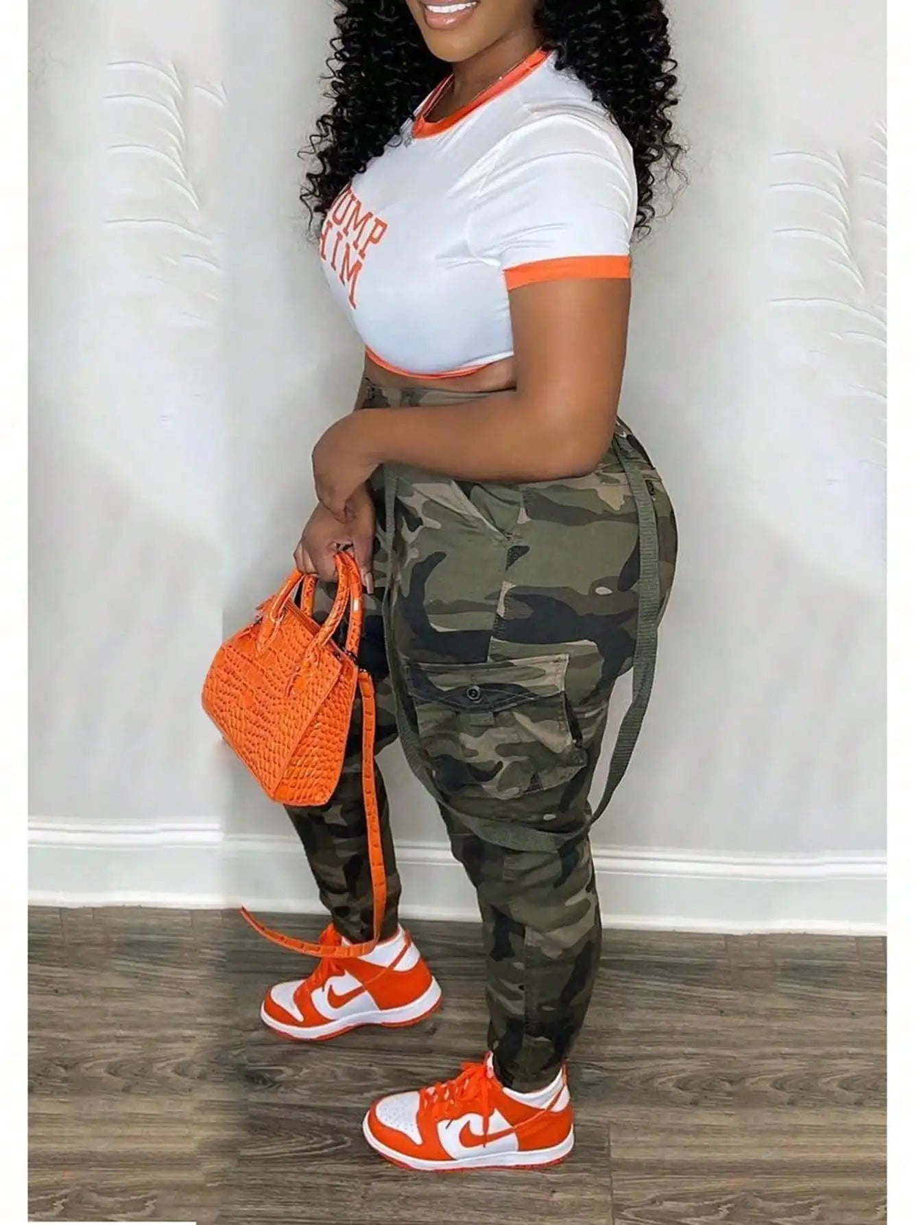 Women's Y2K Camo Cargo Pants – High-Waisted, Slim Fit, Stretch Jogger, Sizes S–XL