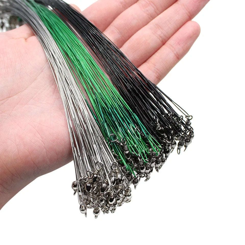 Anti Bite Steel Fishing Line Steel Wire Leader With Swivel Fishing ,  Leash Fishing Wire 15cm 20cm  30cm