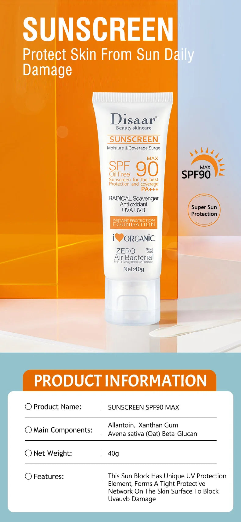 SPF 90+ Waterproof Sunscreen – UV Sun Cream for Face & Body, Outdoor & Seaside Protection