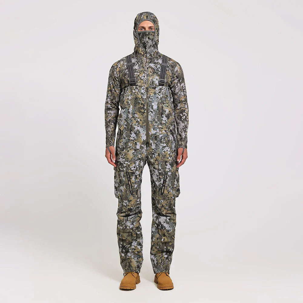 Men's Insulated Waterproof Hunting Bib Overalls – Silent Camo Fabric, 3-in-1 Softshell