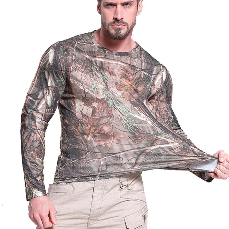Men's Long Sleeve Camo Hunting Shirt – Anti-Sweat Breathable Sun-Protective Top