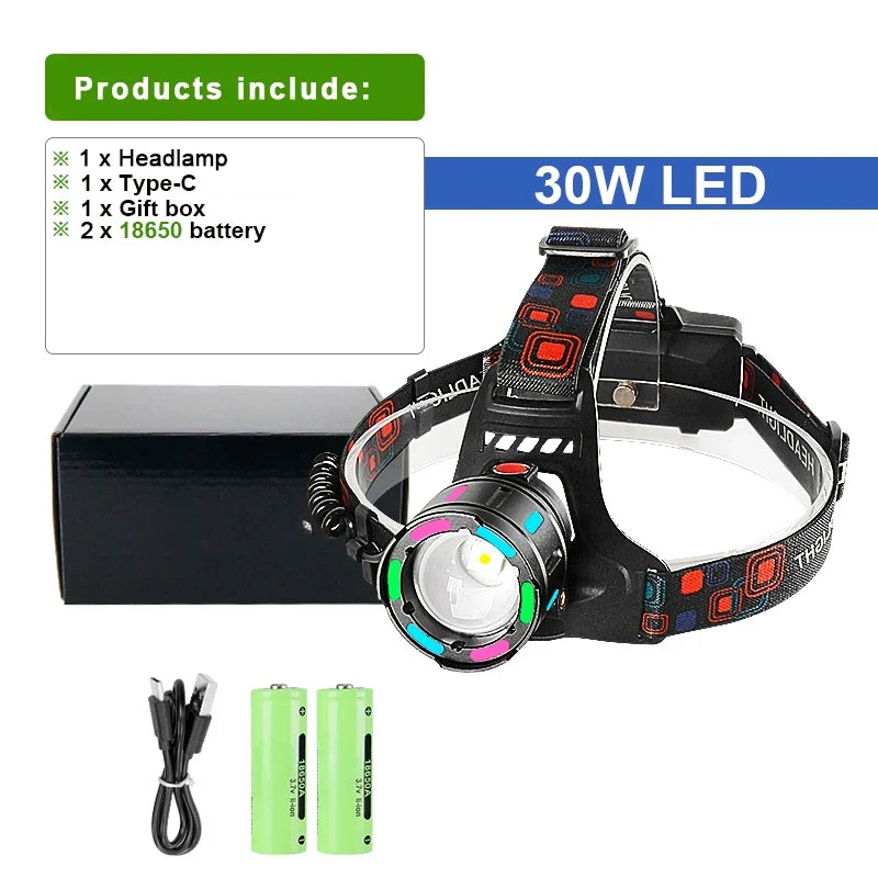 High-Power LED Headlamp with IR Sensor – Rechargeable, 5000m Beam for Fishing & Camping