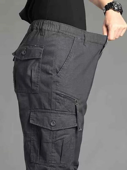 Men's Casual Workwear Trousers High Waist Large Size Leisure Pants Cuffed Tactical Multi-Pocket Labor Protection Wear-Resistance
