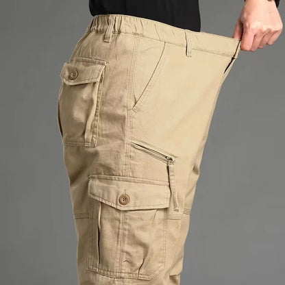 Men's Casual Workwear Trousers High Waist Large Size Leisure Pants Cuffed Tactical Multi-Pocket Labor Protection Wear-Resistance