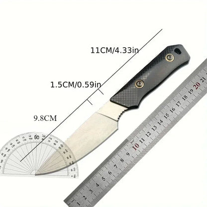 D2 Steel Fixed Blade Knife with Sheath – Titanium-Coated Stonewashed Camping Knife