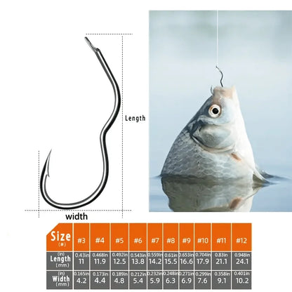 Carbon Steel Fishing Hook Set – 300pcs, Sizes 3-12, Barbed Sharp Hooks