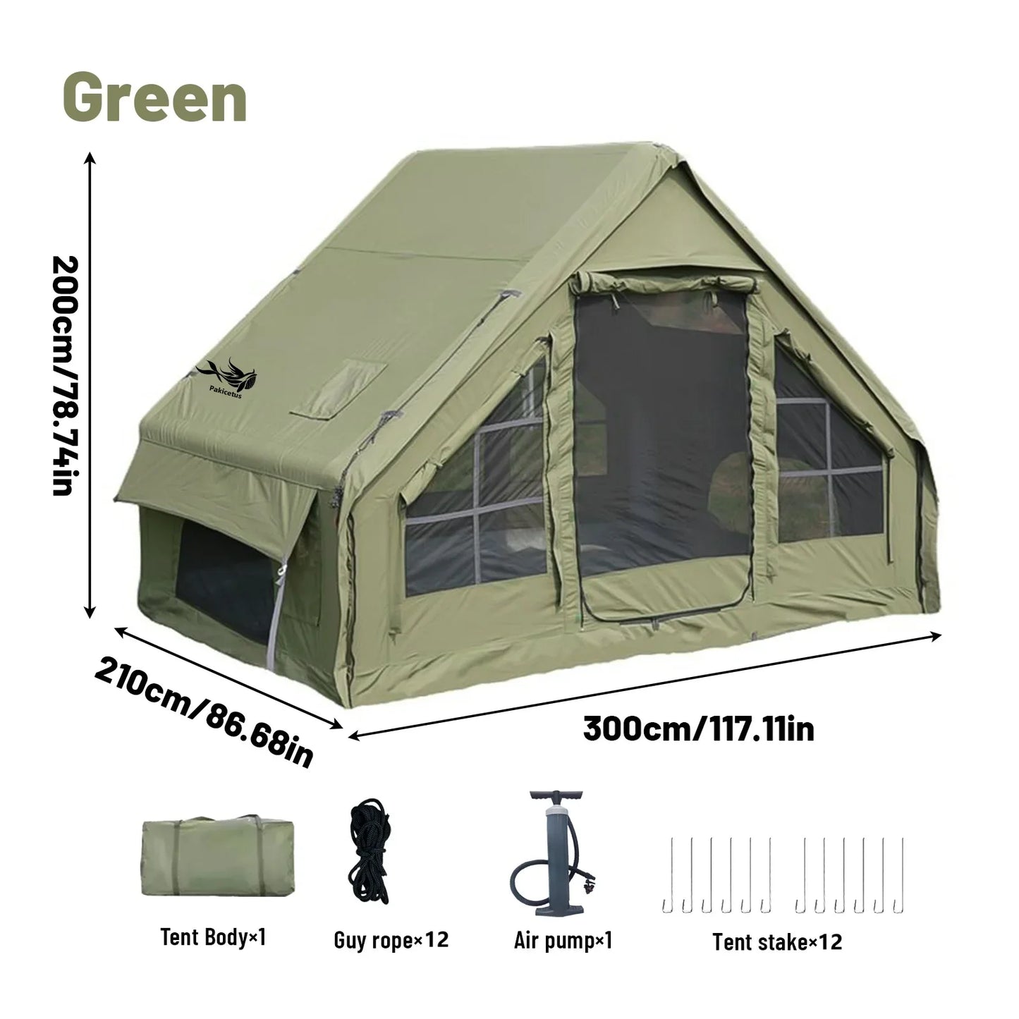 PAKICETUS Inflatable Camping Tent – 4-8 Person Portable 4-Season Waterproof Tent with Windows