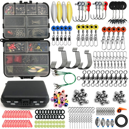 170-410pcs Professional Fishing Kit with Tackle Box, Hooks Sinkers Swivels for Bass Trout Saltwater Fishing Complete Lure Set