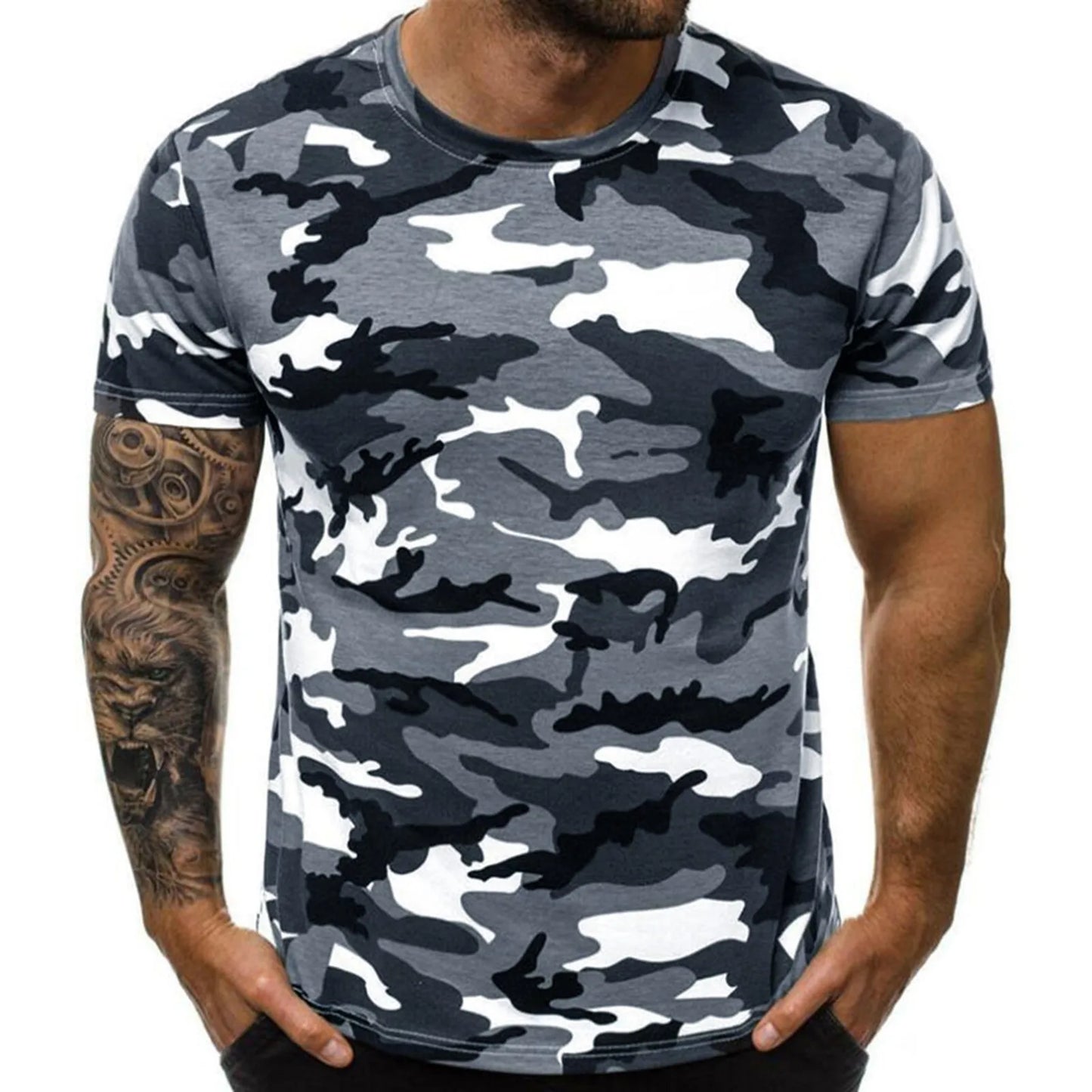 Men's Camouflage T-Shirt – Short Sleeve, Round Neck, Polyester, 4 Colors, XL-5XL