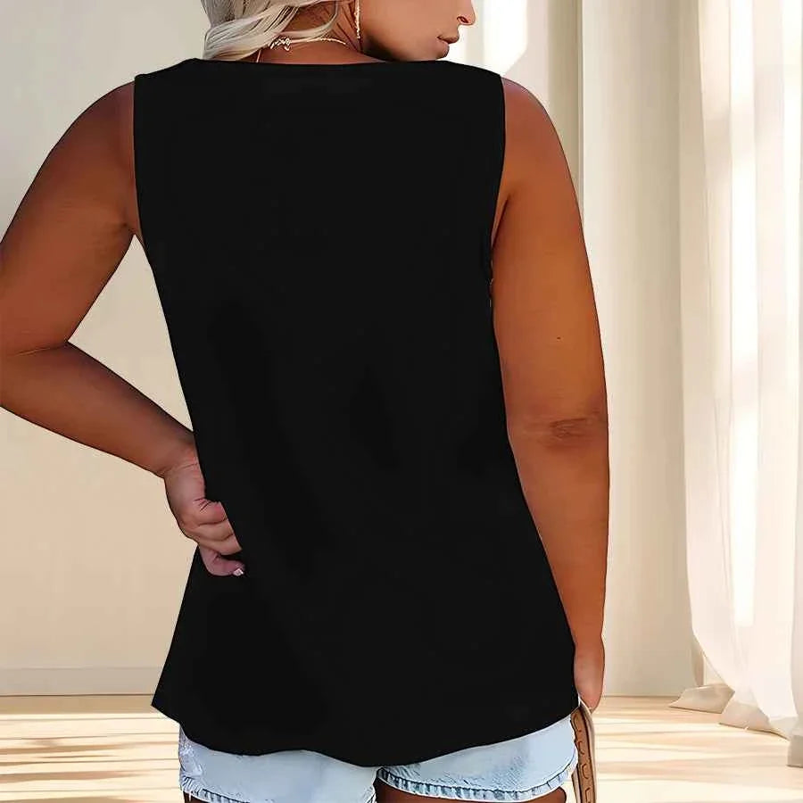 Women'S Plus Size Casual Tank Top with Button Detail - Sleeveless, Solid Color, Stretchy Fabric, Crew Neck, Oversized Fit for Su