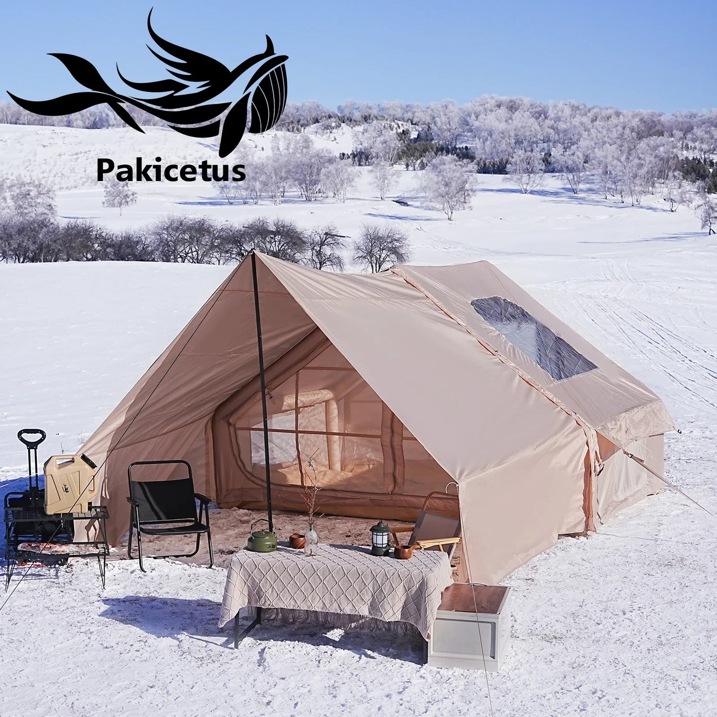 PAKICETUS Inflatable Camping Tent – 4-8 Person Portable 4-Season Waterproof Tent with Windows