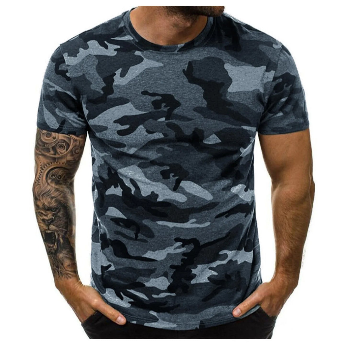 Men's Camouflage T-Shirt – Short Sleeve, Round Neck, Polyester, 4 Colors, XL-5XL