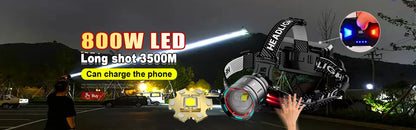 High-Power LED Headlamp with IR Sensor – Rechargeable, 5000m Beam for Fishing & Camping