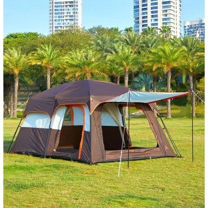 Spacious 6-14 Person Family Cabin Tent with 3 Doors & 3 Mesh Windows for Waterproof Outdoor Adventures
