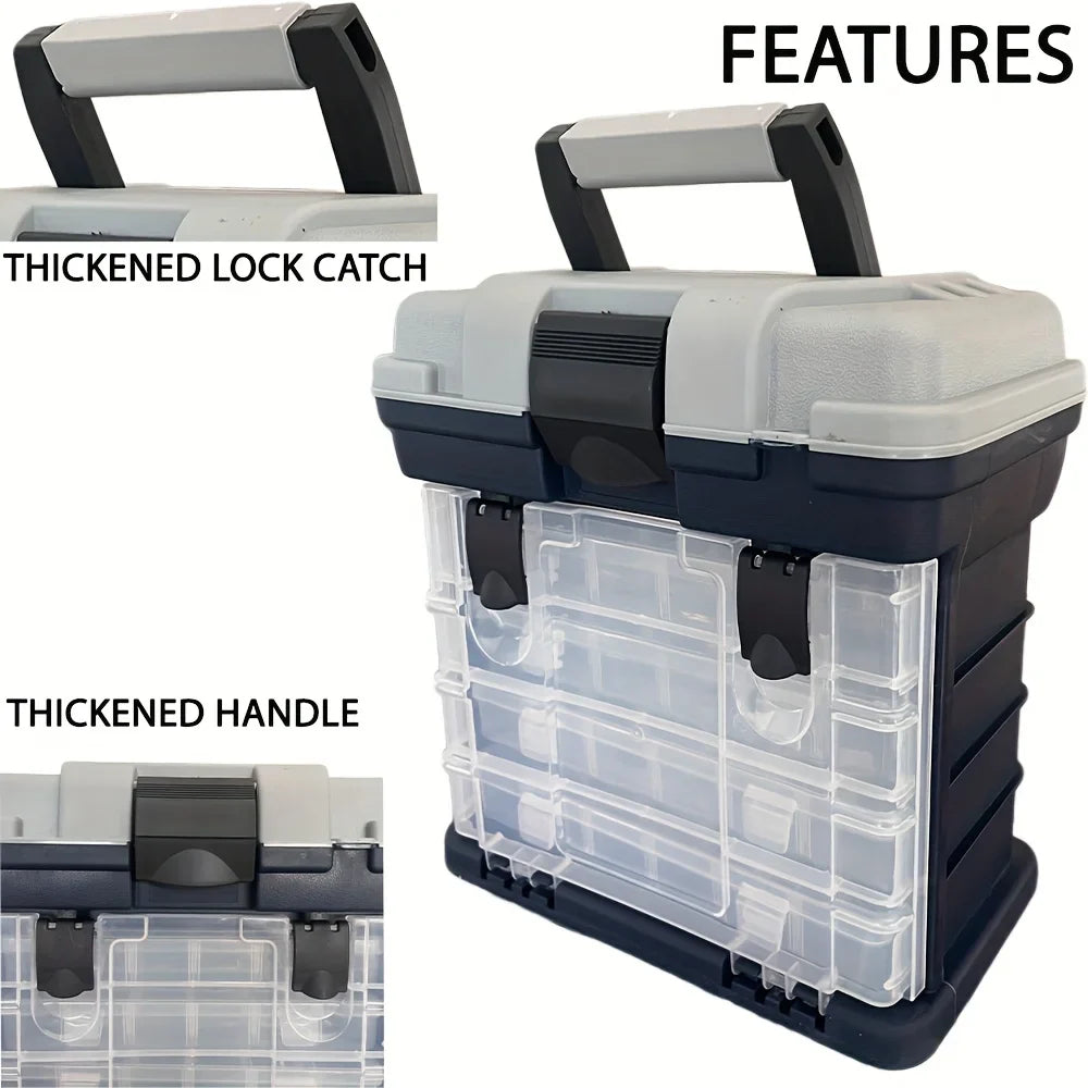 Four-Layer Fishing Tackle Box – Grey Plastic Bait & Accessory Storage