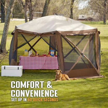 Pop Up Screen Tent, Large Outdoor Camping Gazebo Canopy, Pavilion, 12.5', Brown - Foldable and Portable Screened, Customized