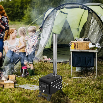 Tomshoo Outdoor Camping Wood-burning Stove Wood Burner Stainless Steel Foldable Tent Heater w Tent Fire Window Patio Fireplace