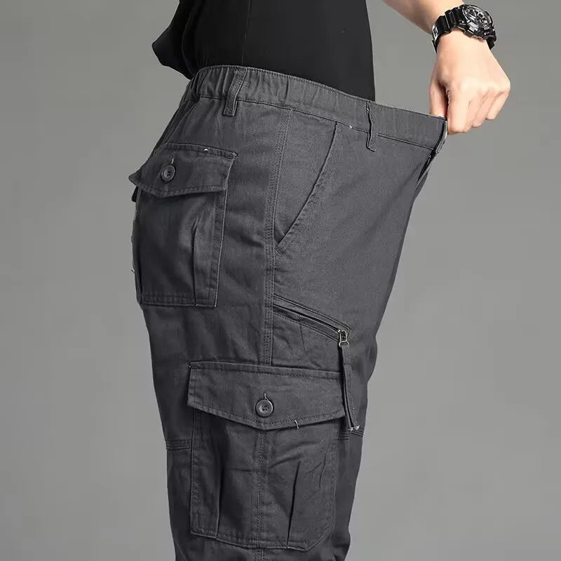 Men's Casual Workwear Trousers High Waist Large Size Leisure Pants Cuffed Tactical Multi-Pocket Labor Protection Wear-Resistance