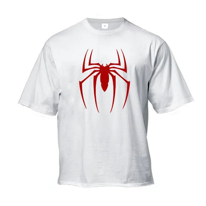 Red Spider Printed Gym Sport Clothing Fitness Oversized Loose Cotton Shirt Mens Hip Hop Short Sleeve Bodybuilding Muscle T-shirt