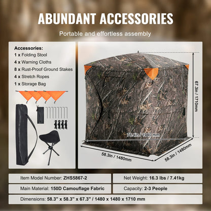 270° See-Through Ground Hunting Blind – 1-2 Person, Pop-Up, Waterproof, 55" or 58"