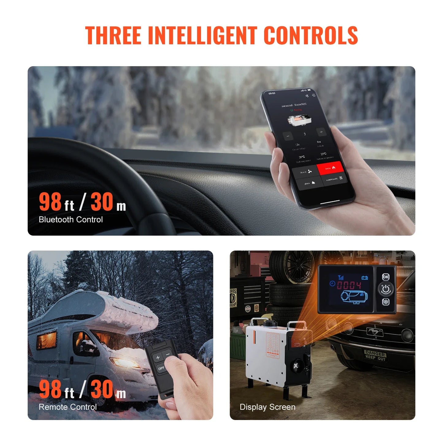 2KW Diesel Air Heater – Remote Control, Bluetooth App, CO Alarm, DC 12-24V