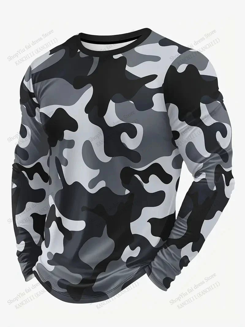 Men's 3D Tree Camo Long Sleeve T-Shirt – Oversized Outdoor Tee