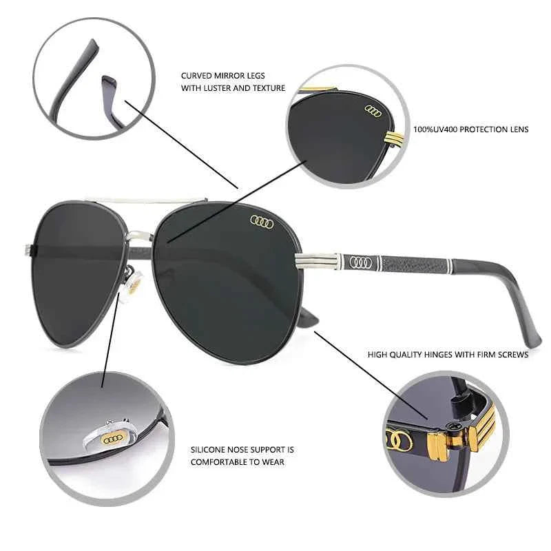 Audi UV400 Polarized AntiGlare Retro Flight Sunglasses Glasses for Motorcycle Classic FrogEye Outdoor Glasses Men Women 501