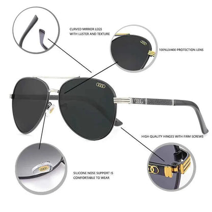 Audi UV400 Polarized AntiGlare Retro Flight Sunglasses Glasses for Motorcycle Classic FrogEye Outdoor Glasses Men Women 501