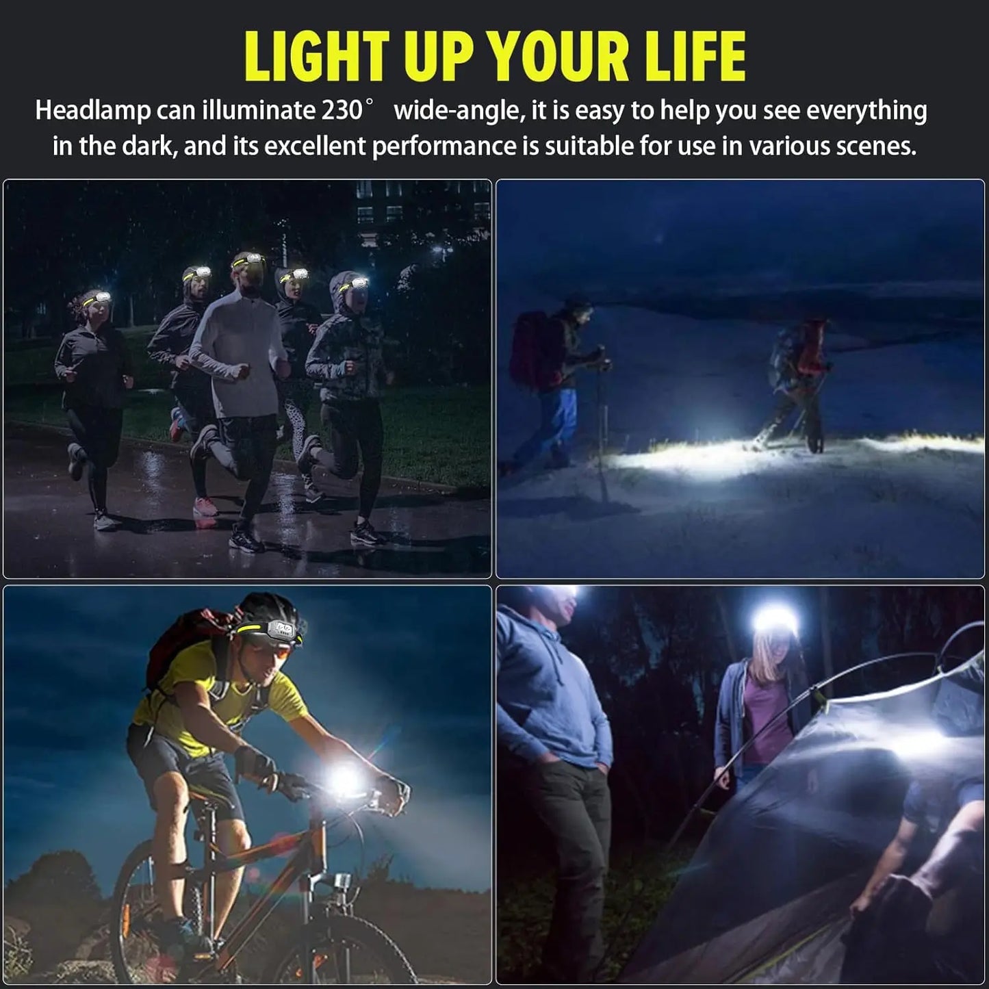 1000 Lumen Rechargeable LED Headlamp – 4 Modes, White Red Green Light