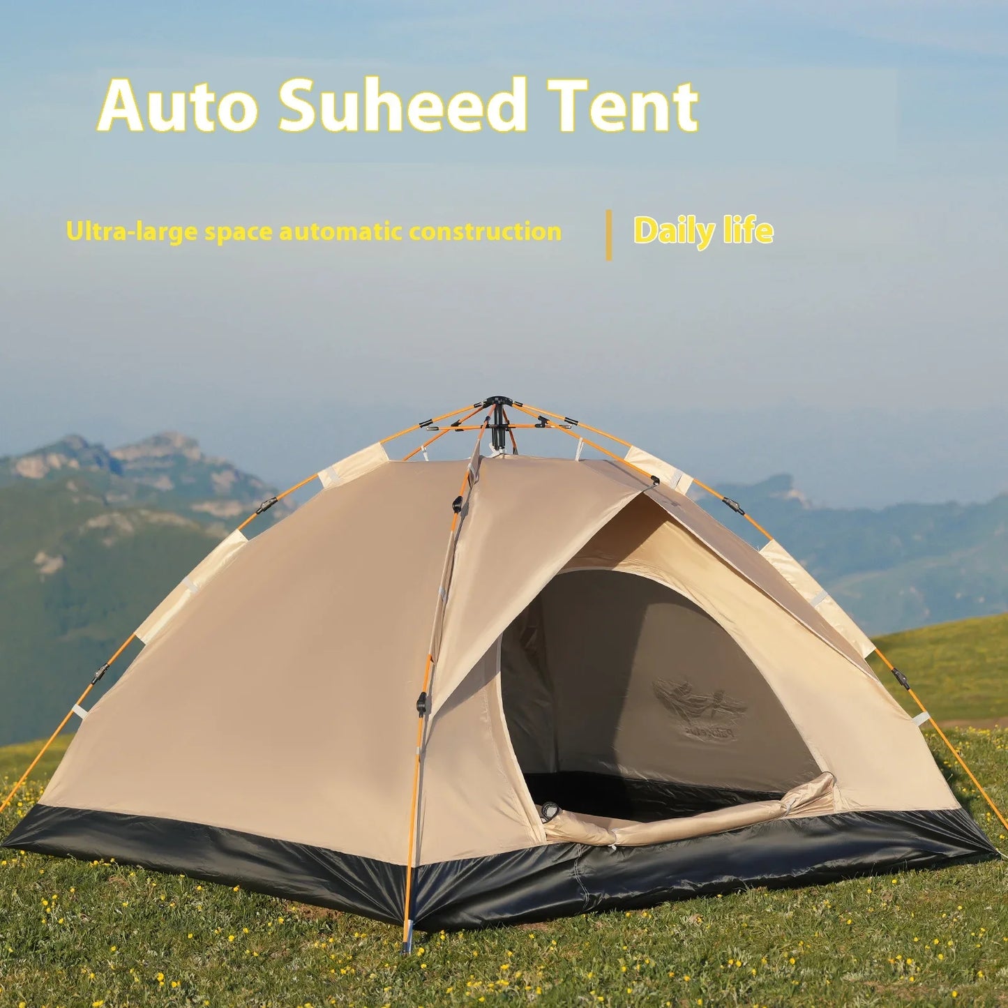 Instant Golden Pop-Up Tent – Portable 3-4 Person Sun & Rain Shelter for Beach & Camping