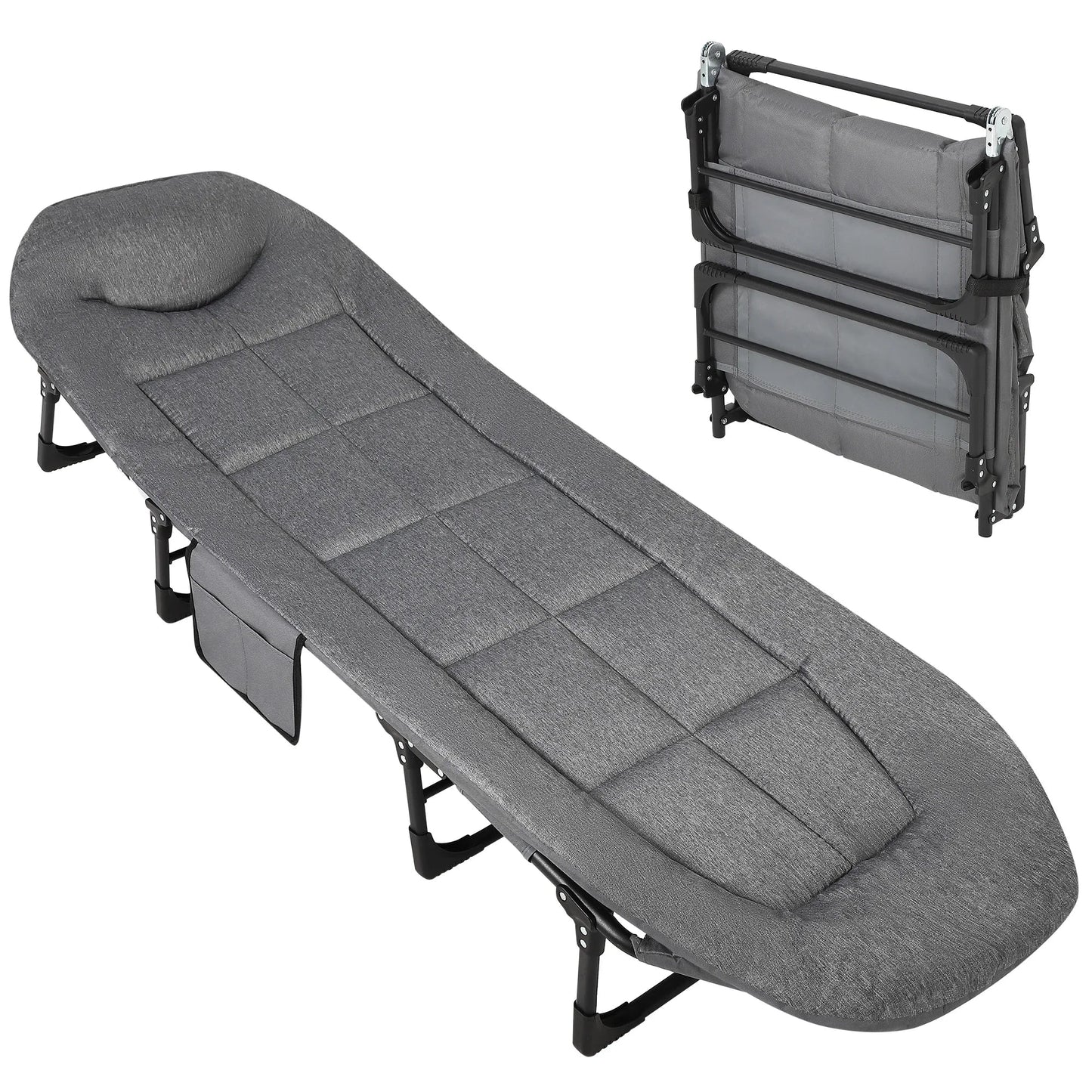 Portable Folding Bed with Cushion and Pillow, Camping Tent Cot for Adults with Supports 500 Lbs for Patio Beach Indoor Outdoor