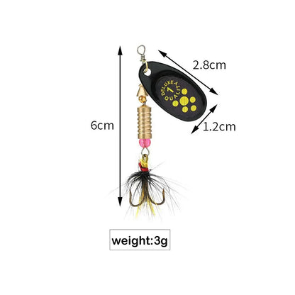 Metal Rotating Spinner Fishing Lure – Spoon Sequins Wobbler with Feather Hooks 3.5g/4.5g/7g/9g/12g