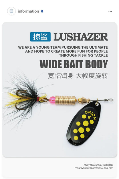 Metal Rotating Spinner Fishing Lure – Spoon Sequins Wobbler with Feather Hooks 3.5g/4.5g/7g/9g/12g