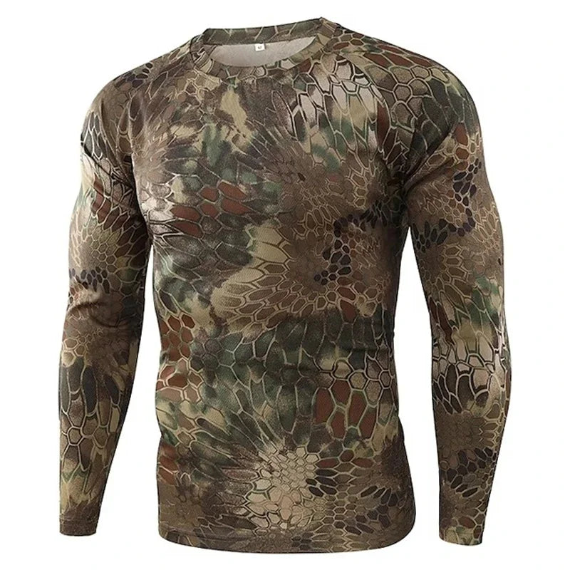 Men's 3D Camo Print Long Sleeve T-Shirt – Casual Hunting Pattern Loose Tee