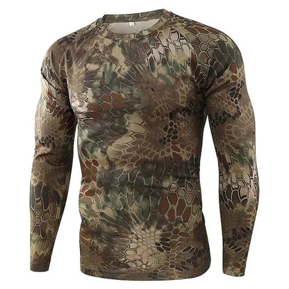 Men's 3D Camo Print Long Sleeve T-Shirt – Casual Hunting Pattern Loose Tee