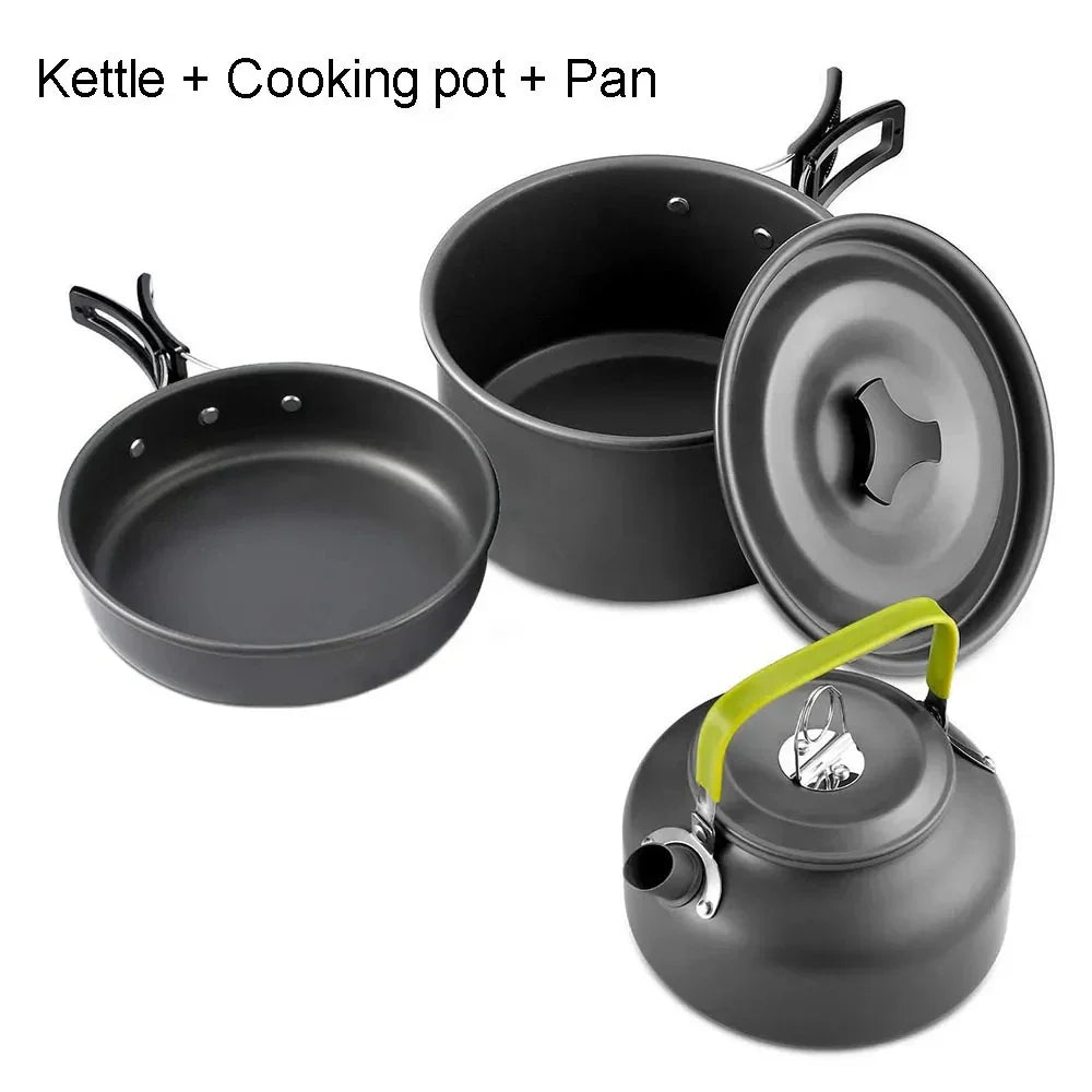 Camping Cookware Set – Anodized Aluminum, Nonstick, Foldable, Lightweight Travel Tableware