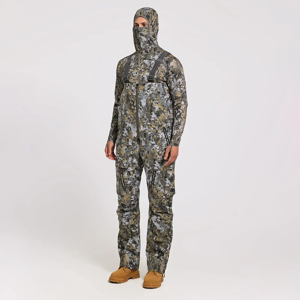Men's Insulated Waterproof Hunting Bib Overalls – Silent Camo Fabric, 3-in-1 Softshell