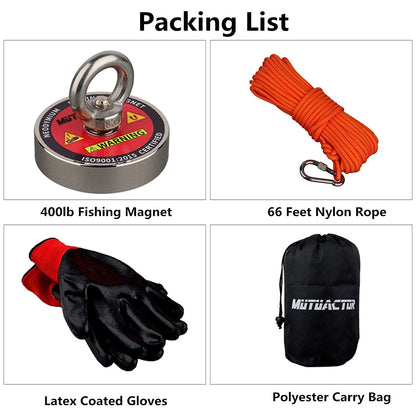 Neodymium Magnet Fishing Set – N52 Rare Earth Pot Magnet with Rope, 120KG or 200KG Pull