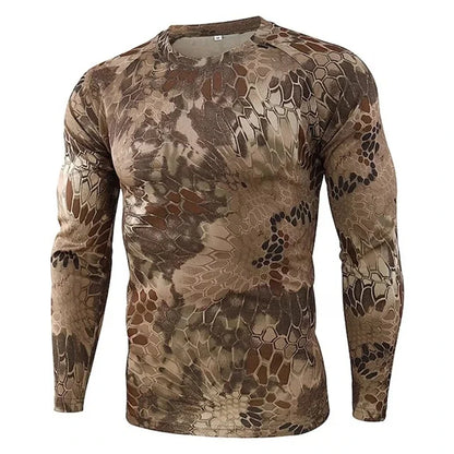 Men's 3D Camo Print Long Sleeve T-Shirt – Casual Hunting Pattern Loose Tee