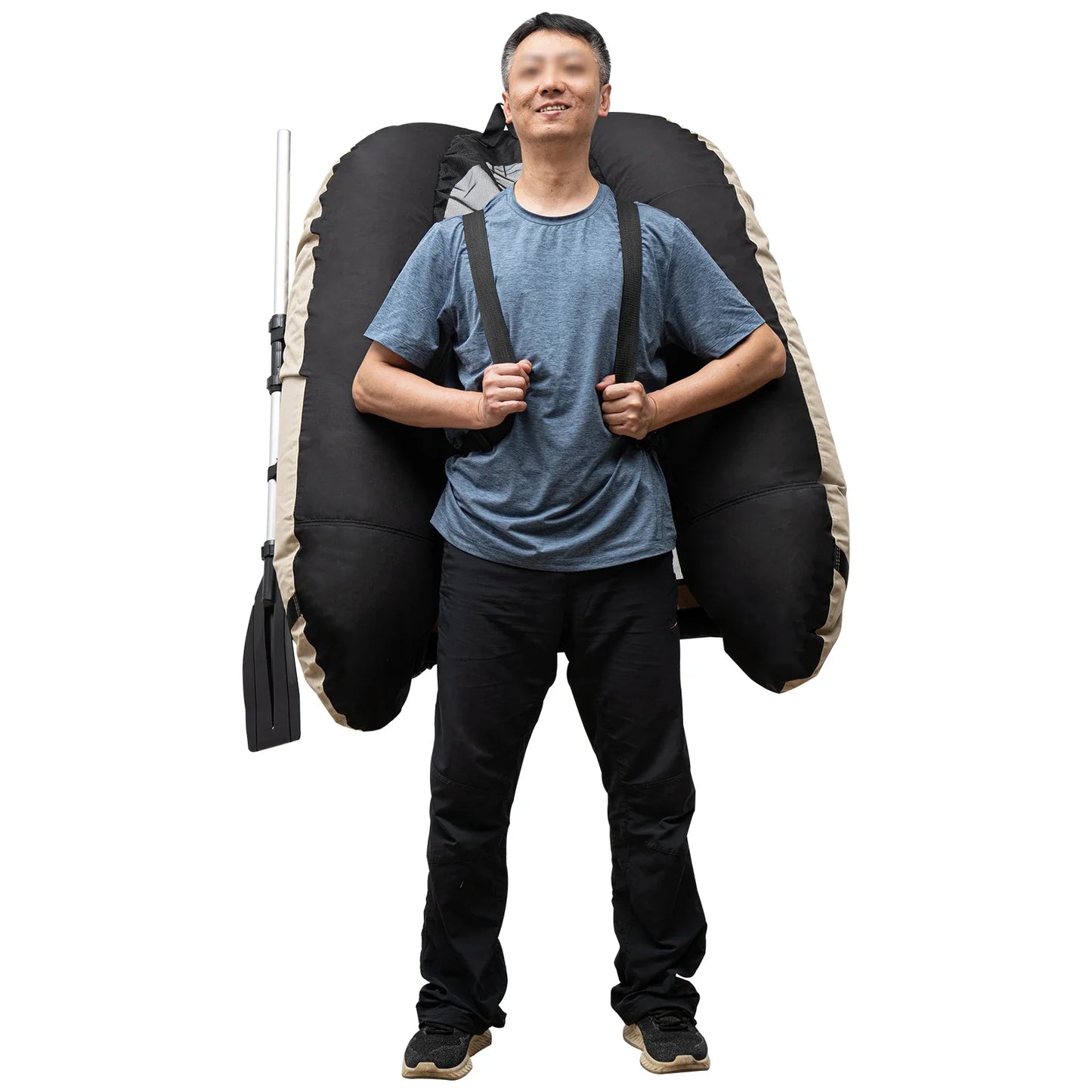 Outdoor Inflatable Fishing Boat Khaki Portable Fishing Raft 286.6LBS Load 90-180° Adjustable Backrest for Ocean/River Fishing