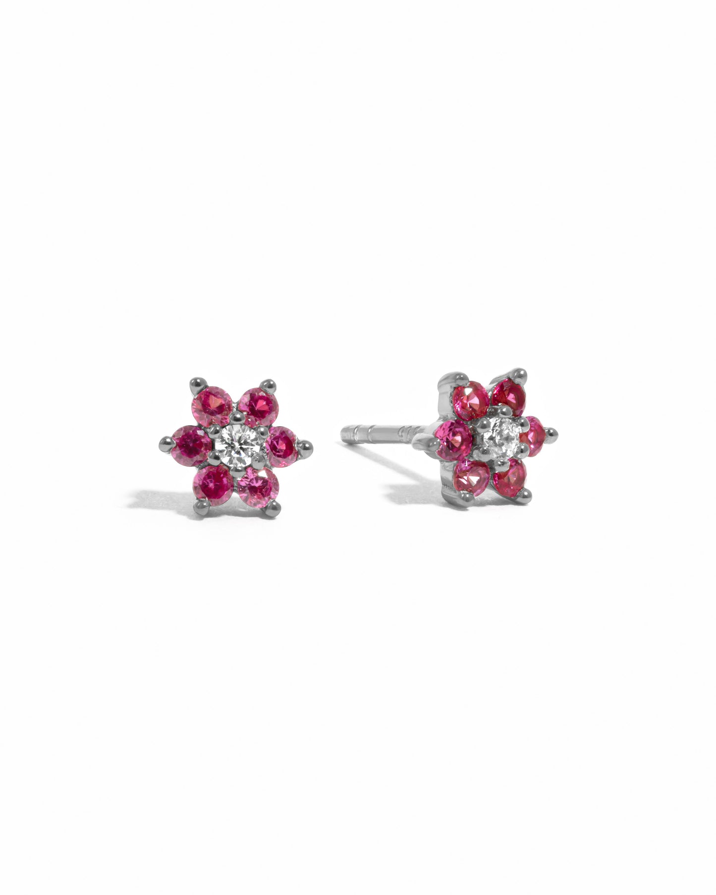 Ruby Flower Stud W/ CZ Center Stone