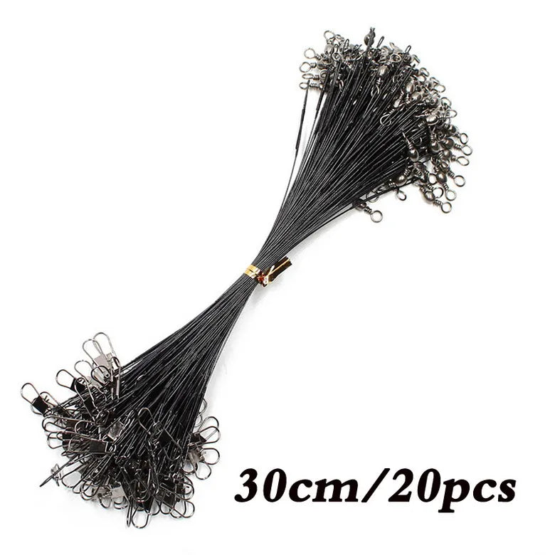 Anti Bite Steel Fishing Line Steel Wire Leader With Swivel Fishing ,  Leash Fishing Wire 15cm 20cm  30cm