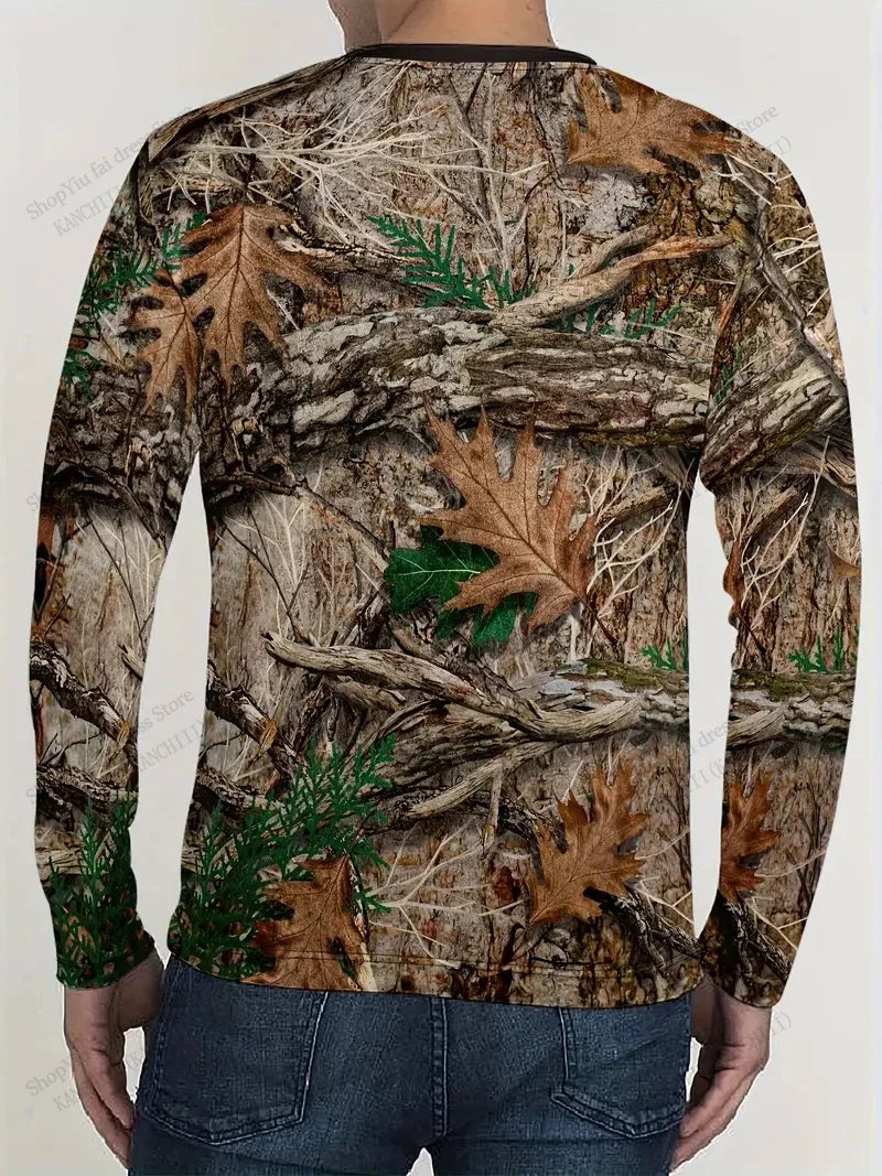 Men's 3D Tree Camo Long Sleeve T-Shirt – Oversized Outdoor Tee