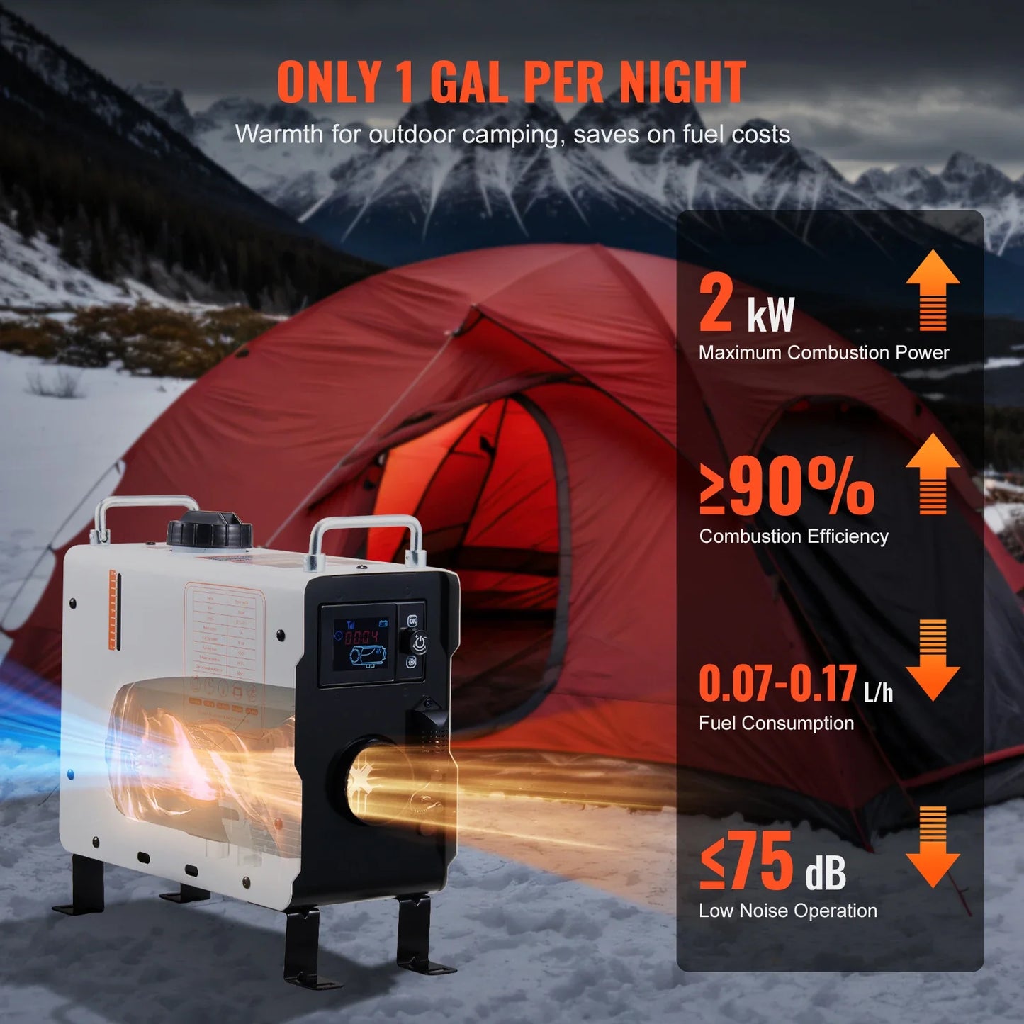 2KW Diesel Air Heater – Remote Control, Bluetooth App, CO Alarm, DC 12-24V